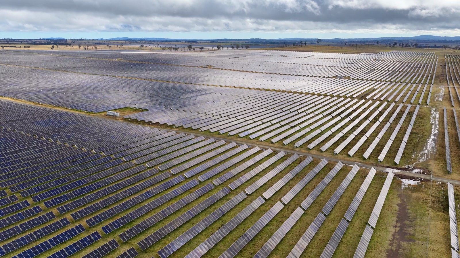 Aerial view of a large-scale solar power plant