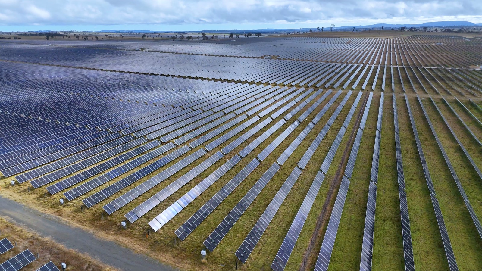 Aerial view of a utility-scale solar farm