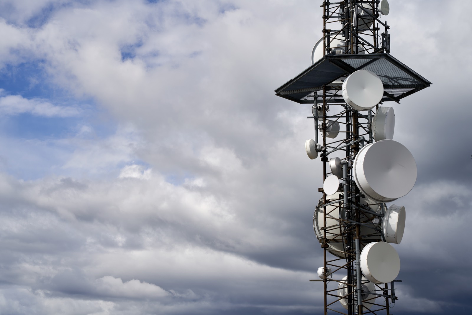 Telecommunications towers against the sky